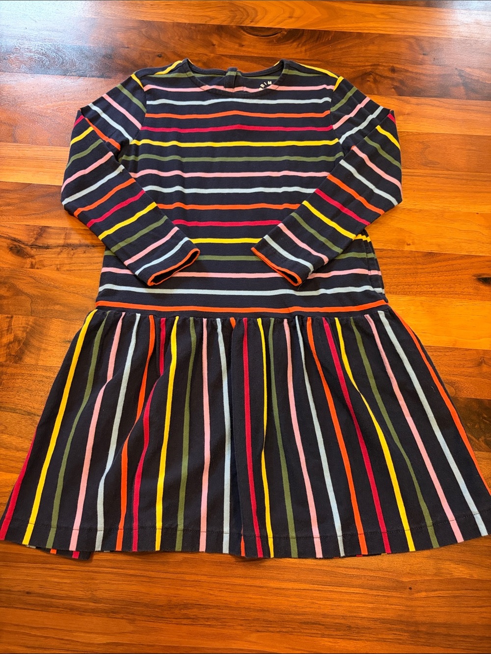 Primary Navy Multi-Color Striped Long Sleeve Dress